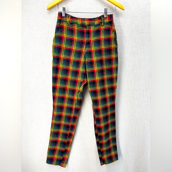 Hot Topic Pants - Hot Topic Rainbow Plaid Women’s Tapered Pants Sz Small Grunge Pride Y2K Emo Punk